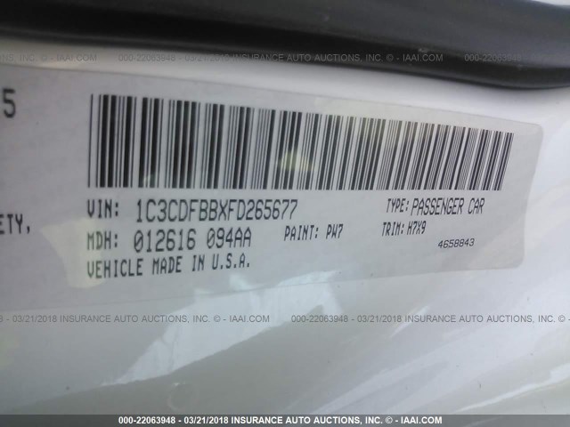 1C3CDFBBXFD265677 - 2015 DODGE DART SXT WHITE photo 9