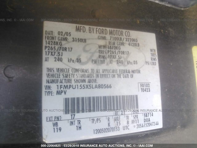 1FMPU155X5LA80566 - 2005 FORD EXPEDITION XLT Pewter photo 9