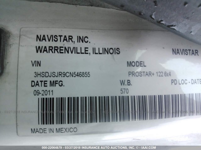 3HSDJSJR9CN546855 - 2012 INTERNATIONAL PROSTAR أبيض صورة 10