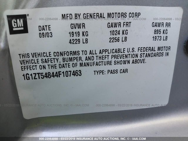 1G1ZT54844F107463 - 2004 CHEVROLET MALIBU LS 银色 照片 9