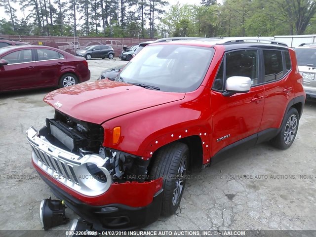 ZACCJADB1HPE40259 - 2017 JEEP RENEGADE LIMITED RED photo 2