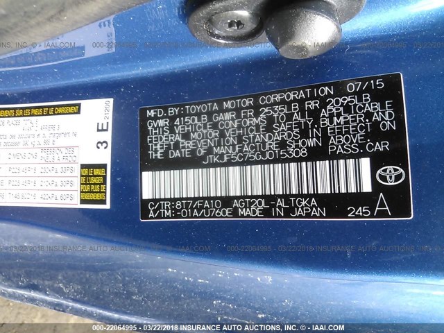 JTKJF5C75GJ015308 - 2016 TOYOTA SCION TC 蓝色 照片 9