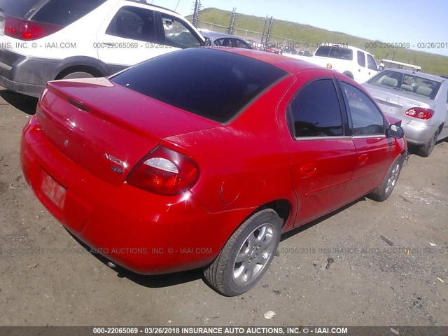 1B3ES56C65D169133 - 2005 DODGE NEON SXT RED photo 4