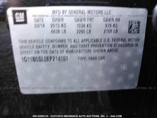 1G11B5SL0EF214101 - 2014 CHEVROLET MALIBU LS შავი ფოტო 9