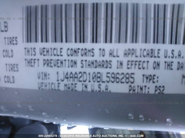 1J4AA2D10BL596285 - 2011 JEEP WRANGLER SPORT 银色 照片 9