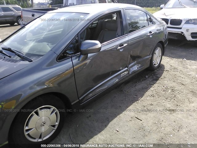 JHMFA3F23AS007692 - 2010 HONDA CIVIC HYBRID GRAY photo 6