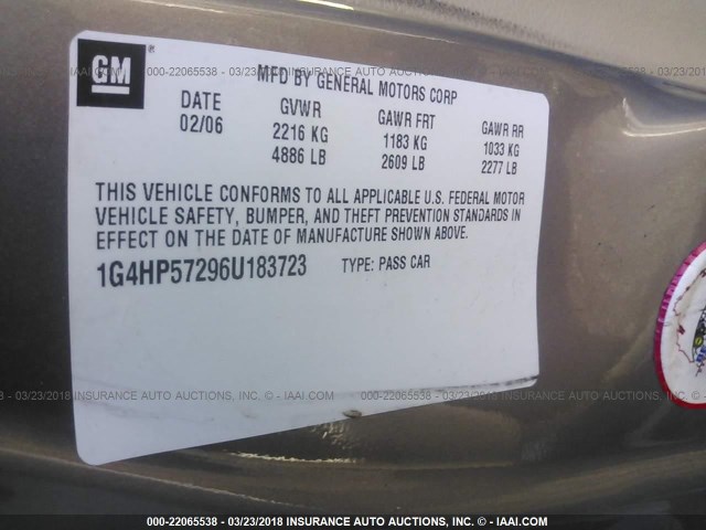 1G4HP57296U183723 - 2006 BUICK LUCERNE CX GOLD photo 9