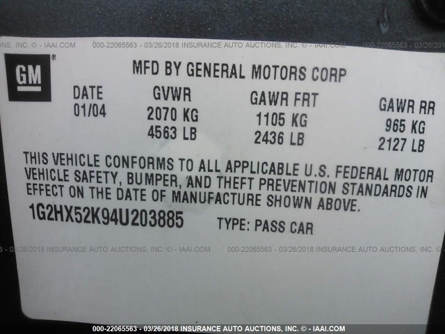 1G2HX52K94U203885 - 2004 PONTIAC BONNEVILLE SE GRAY photo 9