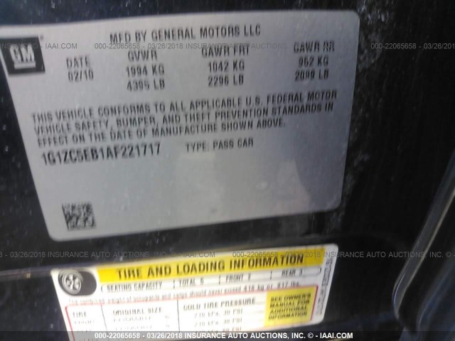 1G1ZC5EB1AF221717 - 2010 CHEVROLET MALIBU 1LT 深蓝色 照片 9