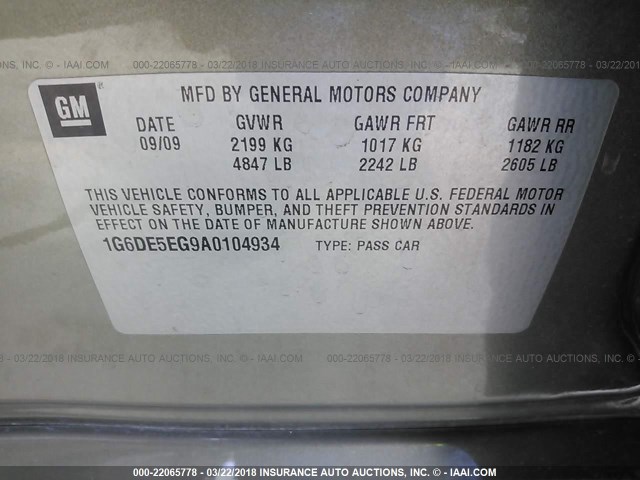 1G6DE5EG9A0104934 - 2010 CADILLAC CTS LUXURY COLLECTION Ոսկեգույն լուսանկար 9