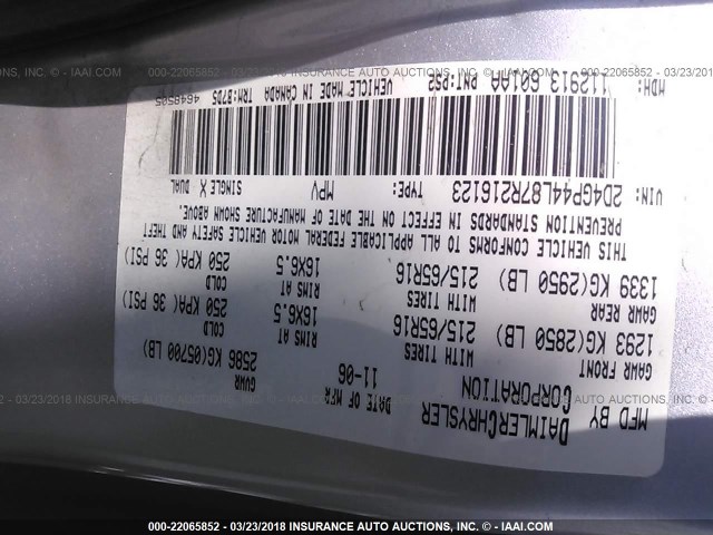 2D4GP44L87R216123 - 2007 DODGE GRAND CARAVAN SXT SILVER photo 9