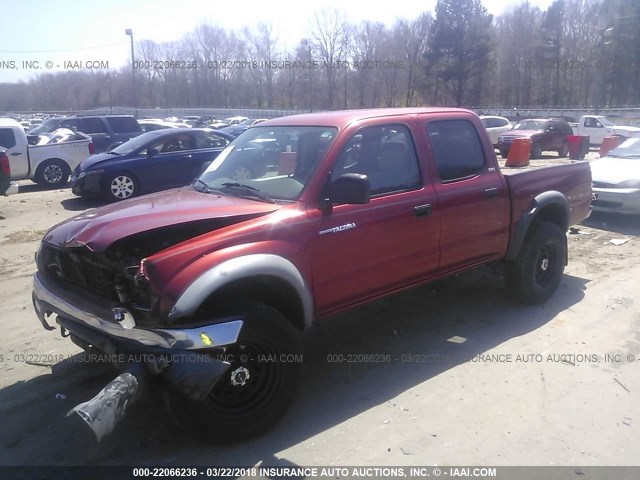 5TEGN92N82Z054517 - 2002 TOYOTA TACOMA DOUBLE CAB PRERUNNER BURGUNDY photo 2