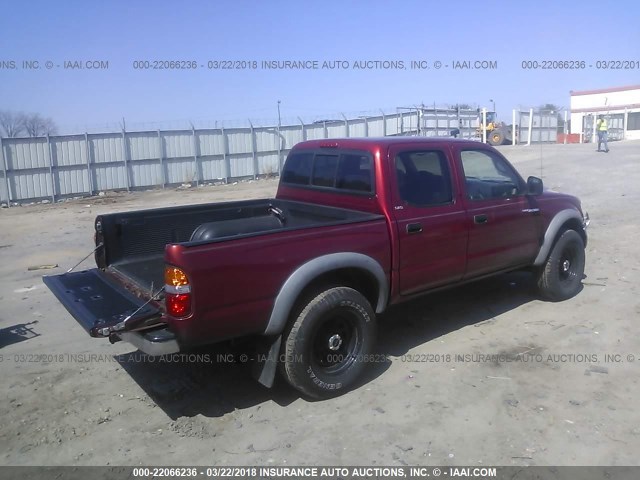 5TEGN92N82Z054517 - 2002 TOYOTA TACOMA DOUBLE CAB PRERUNNER BURGUNDY photo 4