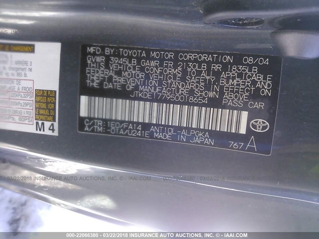 JTKDE177950018654 - 2005 TOYOTA SCION TC 灰色 照片 9