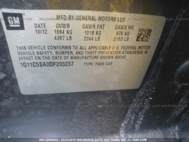 1G11C5SA0DF203237 - 2013 CHEVROLET MALIBU 1LT 灰色 照片 9