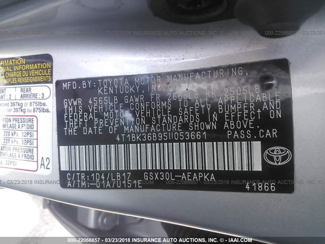 4T1BK36B95U053661 - 2005 TOYOTA AVALON XL/XLS/TOURING/LIMITED SILVER photo 9