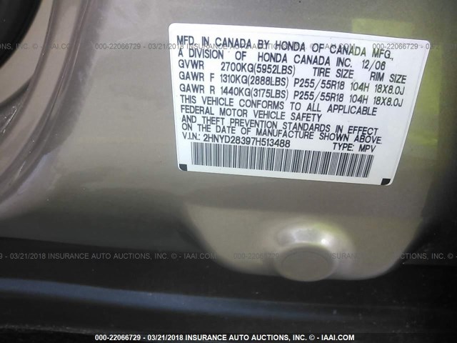 2HNYD28397H513488 - 2007 ACURA MDX TECHNOLOGY GOLD photo 9