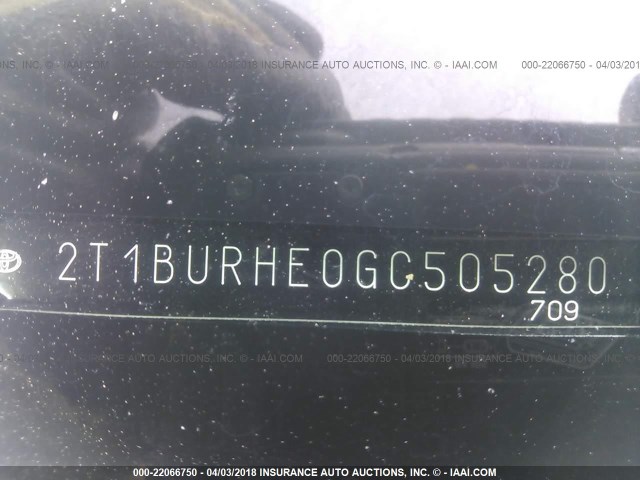 2T1BURHE0GC505280 - 2016 TOYOTA COROLLA L/LE/LE PLS/PRM/S/S PLS BLACK photo 9