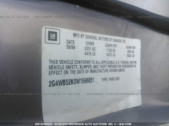 2G4WB52K0W1596851 - 1998 BUICK REGAL LS 银色 照片 9