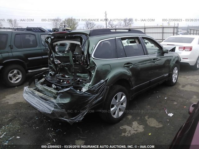 4S4BRCCC4B3369866 - 2011 SUBARU OUTBACK 2.5I PREMIUM GREEN photo 4