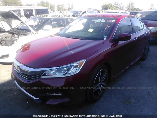 1HGCR2F56GA144000 - 2016 HONDA ACCORD SPORT RED photo 2