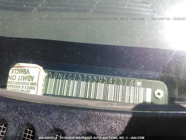 3GNEC13T33G342316 - 2003 CHEVROLET AVALANCHE C1500 BLACK photo 9