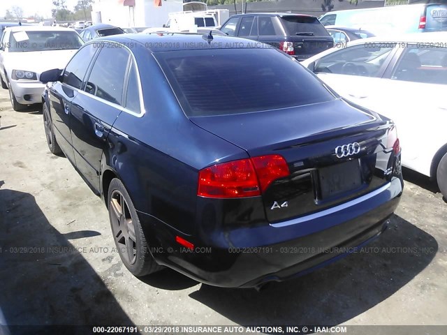 WAUDF78EX8A021546 - 2008 AUDI A4 2.0T QUATTRO Dark Blue photo 3