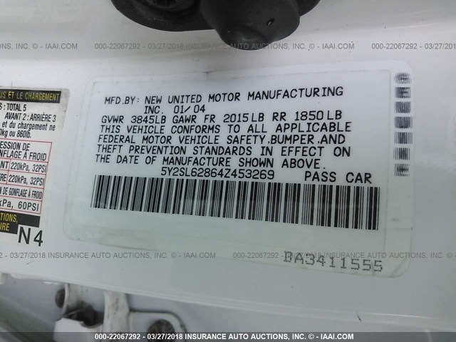 5Y2SL62864Z453269 - 2004 PONTIAC VIBE WHITE photo 9