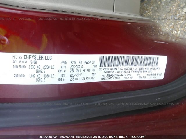 2A8HR54P78R774415 - 2008 CHRYSLER TOWN & COUNTRY TOURING RED photo 9