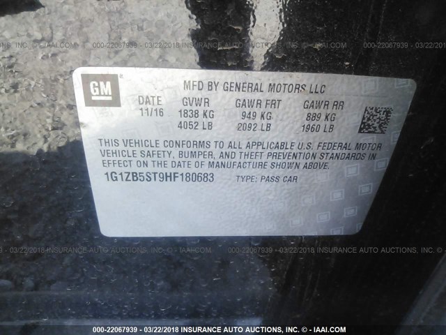 1G1ZB5ST9HF180683 - 2017 CHEVROLET MALIBU LS 黑色 照片 9