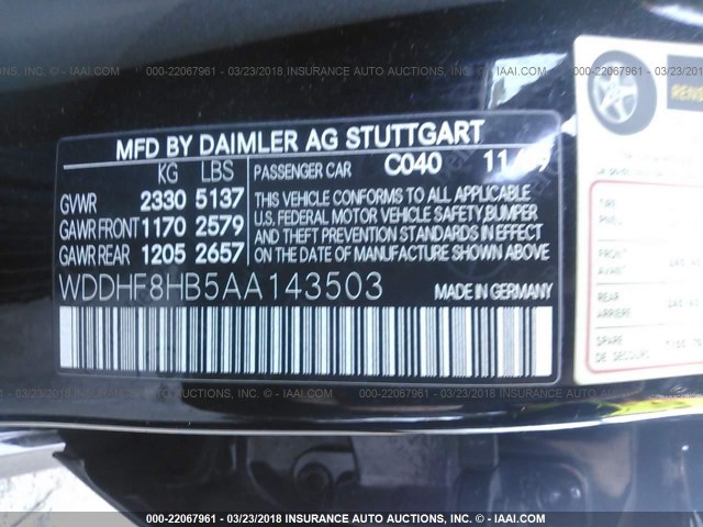 WDDHF8HB5AA143503 - 2010 MERCEDES-BENZ E 350 4MATIC BLACK photo 9