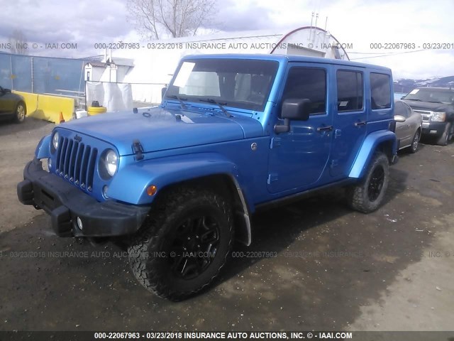 1C4BJWEG9GL214721 - 2016 JEEP WRANGLER UNLIMITE SAHARA BLUE photo 2