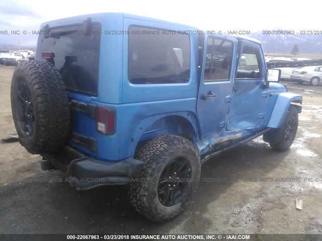 1C4BJWEG9GL214721 - 2016 JEEP WRANGLER UNLIMITE SAHARA BLUE photo 4