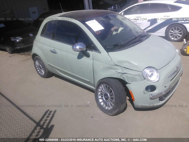 3C3CFFCR1DT596130 - 2013 FIAT 500 LOUNGE GREEN photo 1