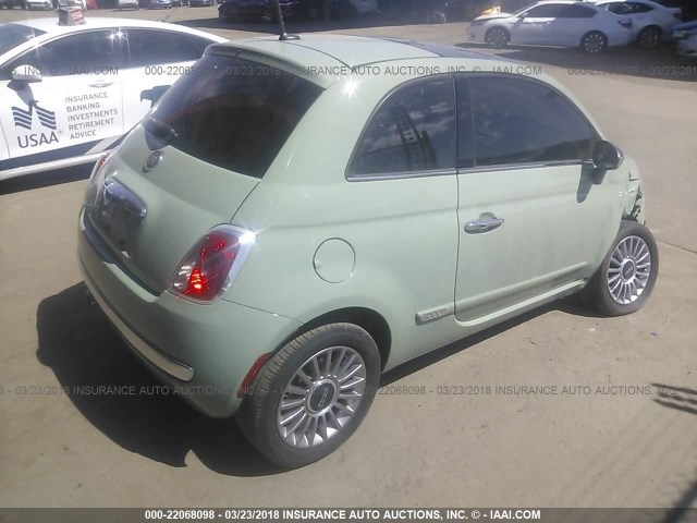 3C3CFFCR1DT596130 - 2013 FIAT 500 LOUNGE GREEN photo 4