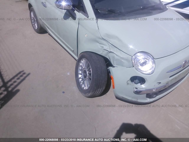 3C3CFFCR1DT596130 - 2013 FIAT 500 LOUNGE GREEN photo 6