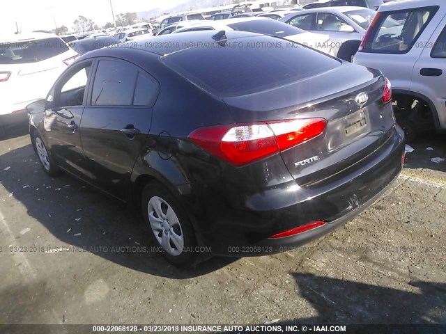 KNAFK4A67E5105169 - 2014 KIA FORTE LX BLACK photo 3