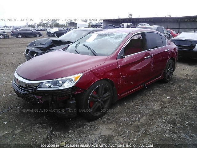 1HGCR2F57GA134270 - 2016 HONDA ACCORD SPORT RED photo 2