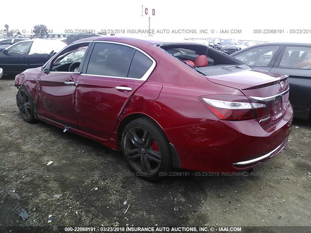 1HGCR2F57GA134270 - 2016 HONDA ACCORD SPORT RED photo 3