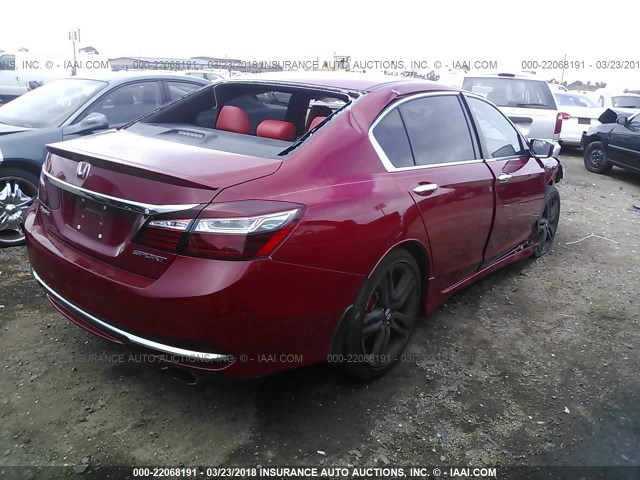 1HGCR2F57GA134270 - 2016 HONDA ACCORD SPORT წითელი ფოტო 4