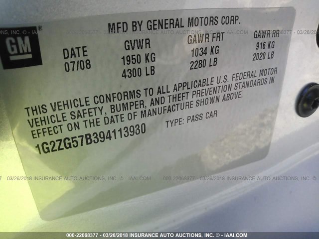 1G2ZG57B394113930 - 2009 PONTIAC G6 SILVER photo 9