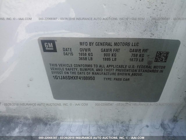 1G1JA6SHXF4188950 - 2015 CHEVROLET SONIC LS Ağ foto 9