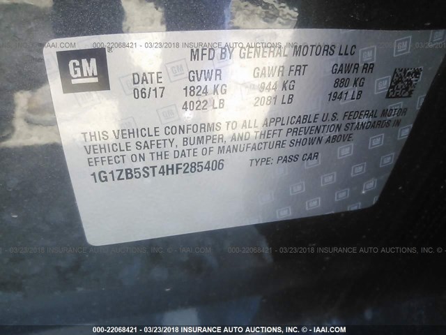 1G1ZB5ST4HF285406 - 2017 CHEVROLET MALIBU LS 灰色 照片 9