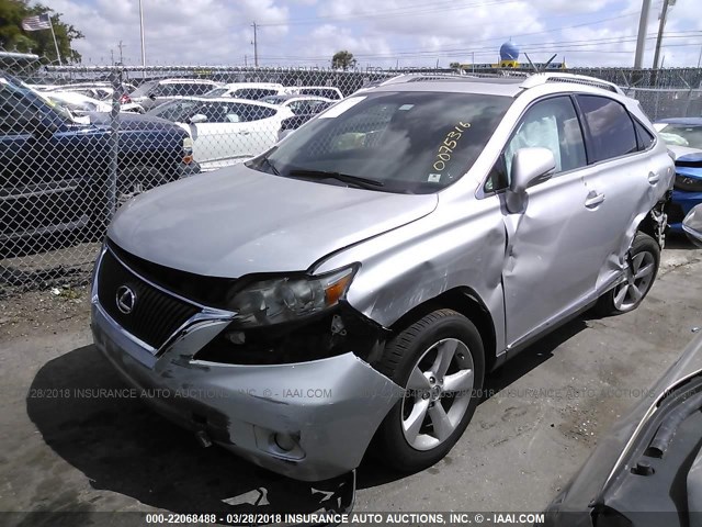 2T2ZK1BA0CC075316 - 2012 LEXUS RX 350 SILVER photo 2