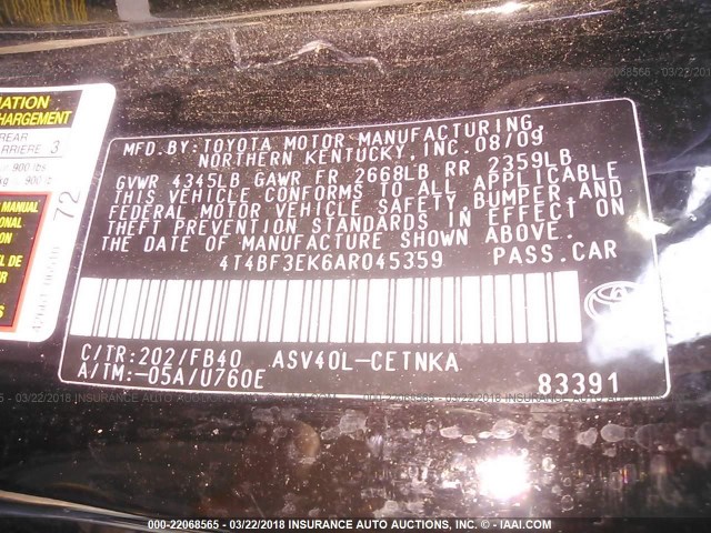 4T4BF3EK6AR045359 - 2010 TOYOTA CAMRY SE/LE/XLE Черный фото 9