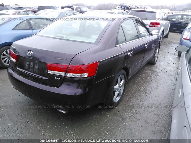 5NPEU46F36H015360 - 2006 HYUNDAI SONATA GLS/LX BURGUNDY photo 4