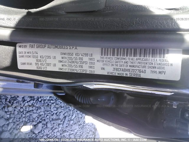 ZFBCFABH1EZ027640 - 2014 FIAT 500L EASY ნაცრისფერი ფოტო 9