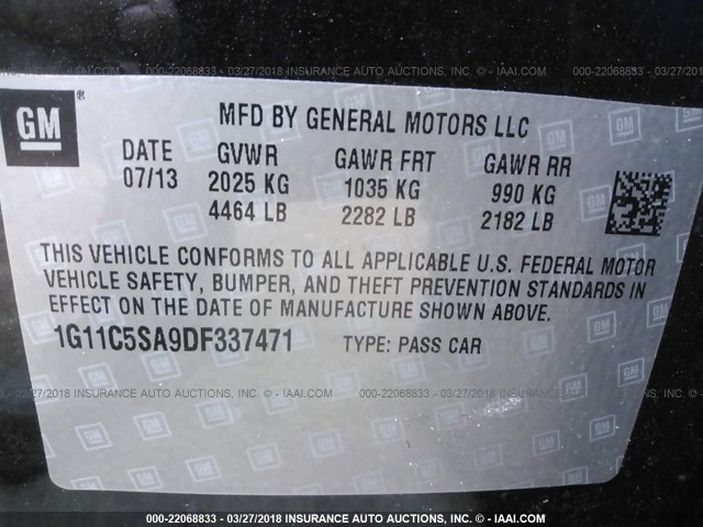 1G11C5SA9DF337471 - 2013 CHEVROLET MALIBU 1LT 黑色 照片 9