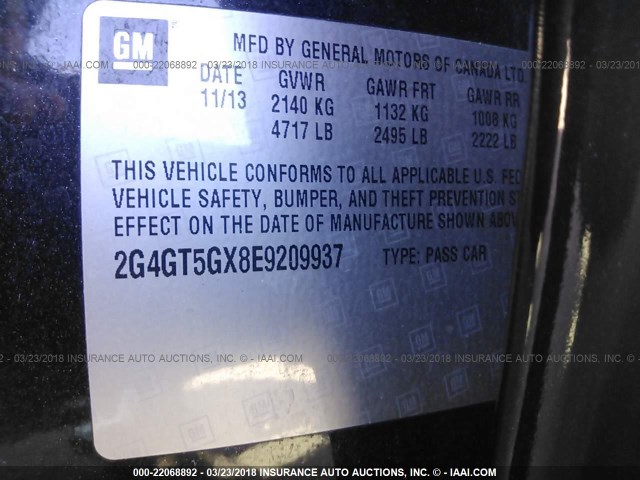 2G4GT5GX8E9209937 - 2014 BUICK REGAL GS 黑色 照片 9