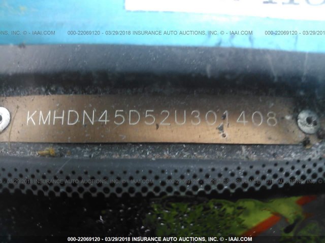 KMHDN45D52U301408 - 2002 HYUNDAI ELANTRA GLS/GT BLACK photo 9